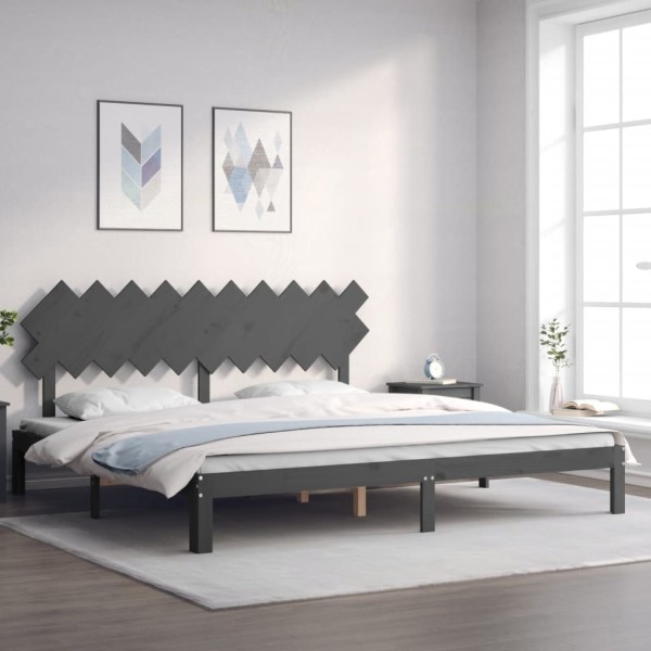 Bed frame with headboard, gray, 200x200cm, solid wood