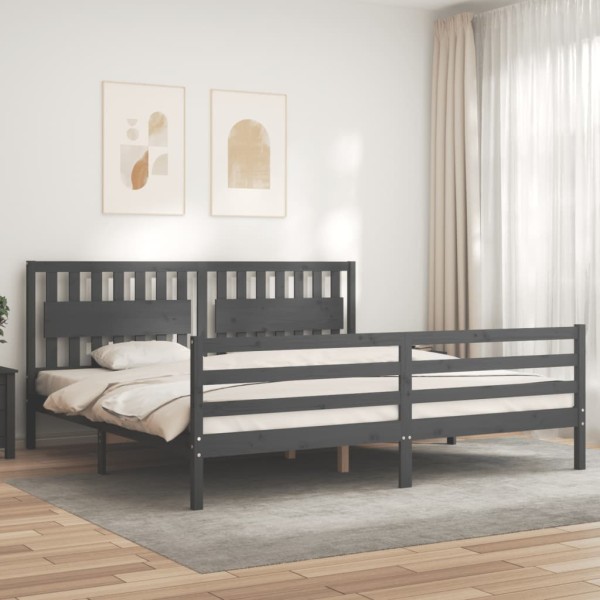 Bed frame with headboard, gray, 200x200cm, solid wood