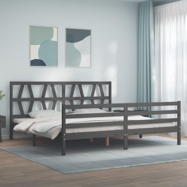 Bed frame with headboard, gray, 200x200cm, solid wood