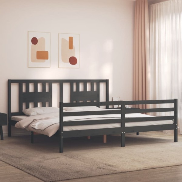 Bed frame with headboard, gray, 200x200cm, solid wood