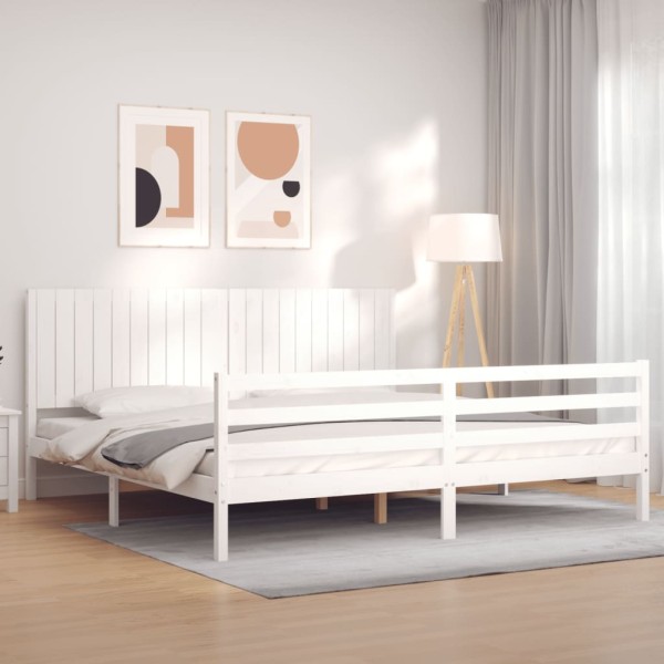 Bed frame with headboard, white, 200x200cm, solid wood