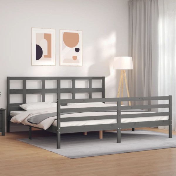 Bed frame with headboard, gray, 200x200cm, solid wood
