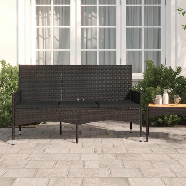 Three-seater garden bench with cushions, black, polyrattan