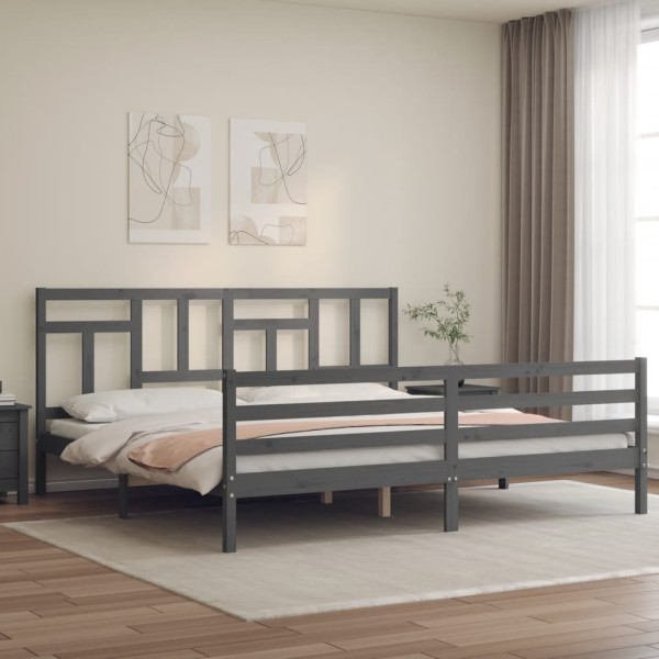 Bed frame with headboard, gray, 200x200cm, solid wood