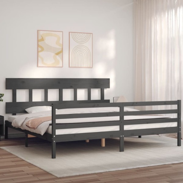 Bed frame with headboard, gray, 200x200cm, solid wood