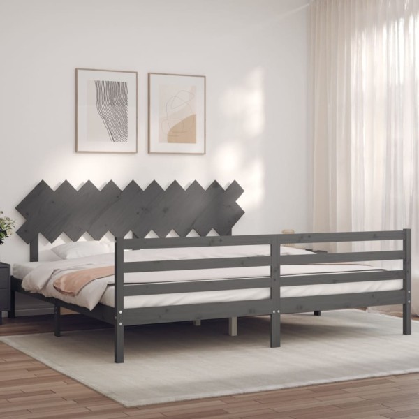 Bed frame with headboard, gray, 200x200cm, solid wood