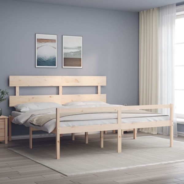 Bed for seniors with headboard, solid wood, extra large