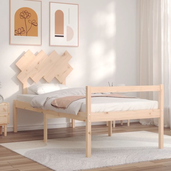 Bed for seniors with headboard, solid wood, single