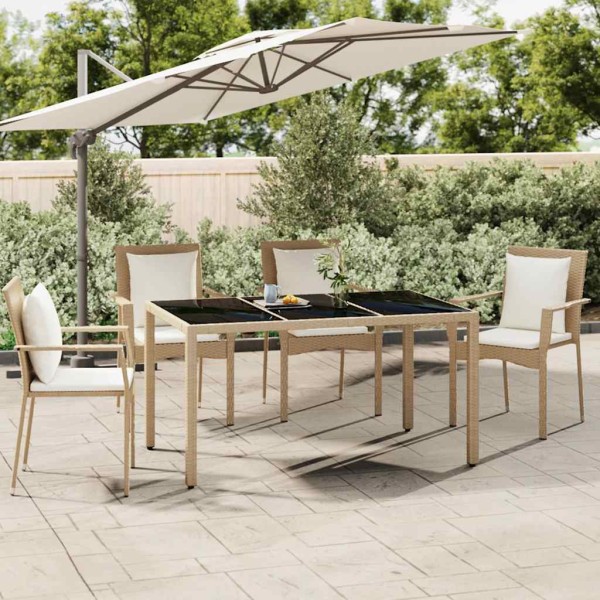 Table with glass top, sand, polyrattan and glass
