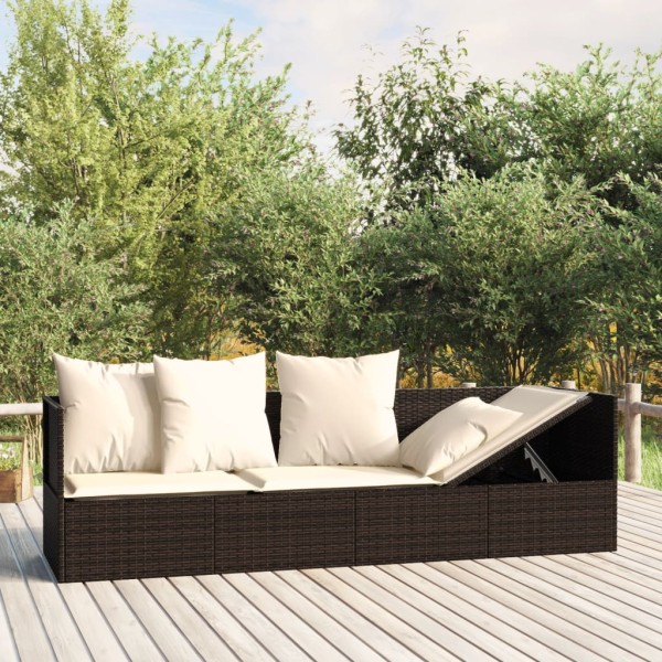 Outdoor lounger with cushions, brown, polyrattan
