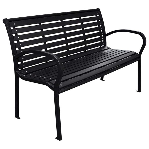 Garden bench, black, 116cm, steel and WPC