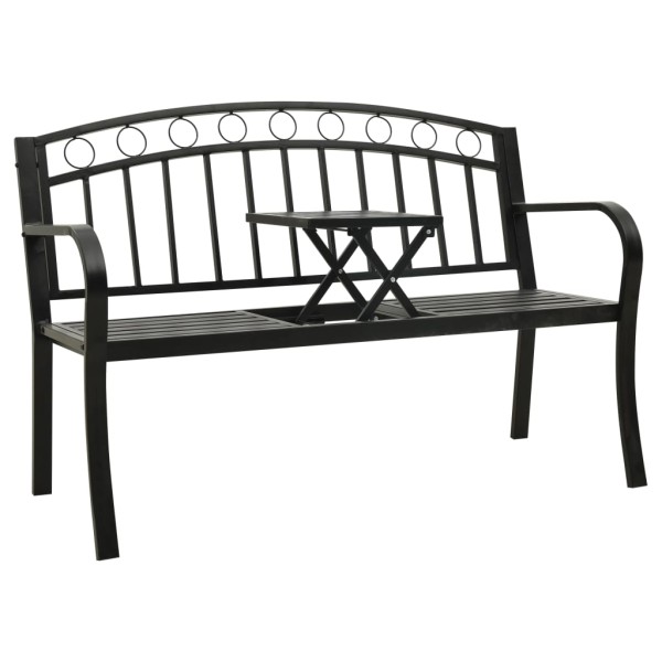 Garden bench with table, black, 120cm, steel
