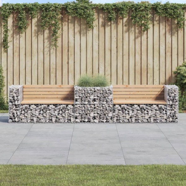 Garden bench with gabion basket, solid pine wood