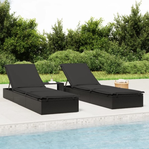 Sun lounger with table, 1 pc., black color, polyrattan