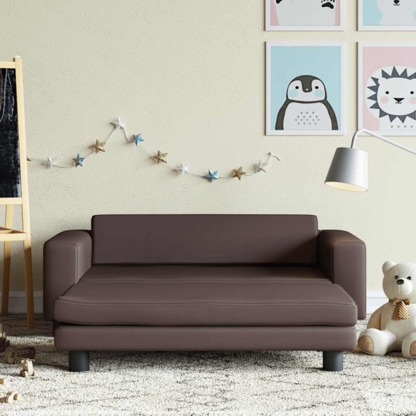 Children's sofa with footrest, brown, 100x50x30cm, artificial leather