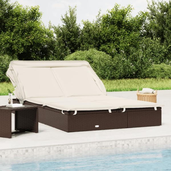 Sun lounger with canopy, brown, 213x118x97cm, polyrattan