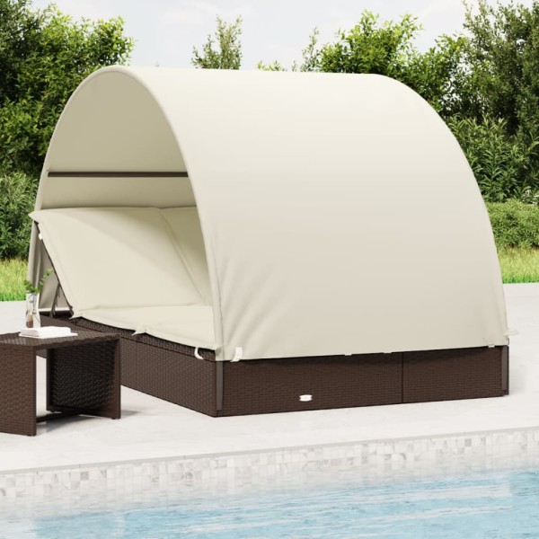 Sun lounger with canopy, brown, 211x112x140cm, polyrattan