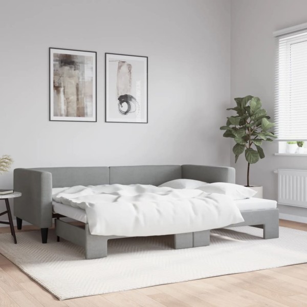 Bed with pull-out part, light gray, 90x200cm, fabric