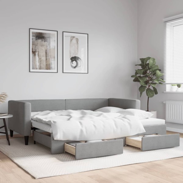 Bed with pull-out part/drawers, gray, 90x200cm, fabric