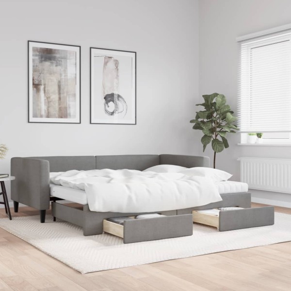 Bed with pull-out part/drawers, gray, 90x200cm, fabric