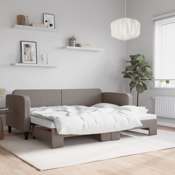 Bed with pull-out part, taupe color, 80x200cm, fabric
