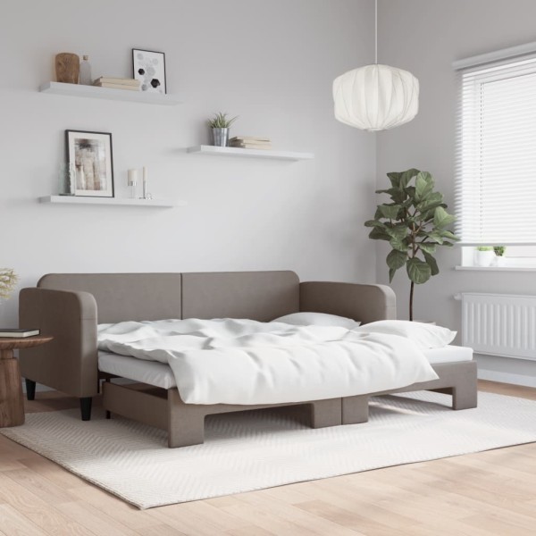 Bed with pull-out part, taupe color, 90x200cm, fabric
