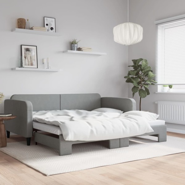 Bed with pull-out part, light gray, 100x200cm, fabric