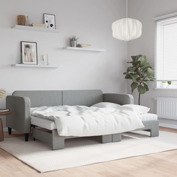 Bed with pull-out part/mattress, gray, 80x200cm, fabric