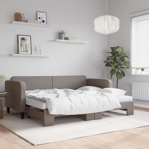 Bed with pull-out part/mattress, taupe, 80x200cm, fabric