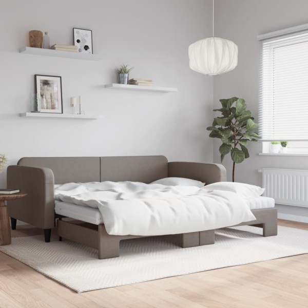 Bed with pull-out part/mattress, taupe, 100x200cm, fabric