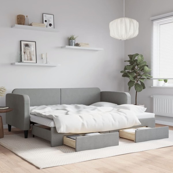 Bed with pull-out part/drawers, gray, 80x200cm, fabric