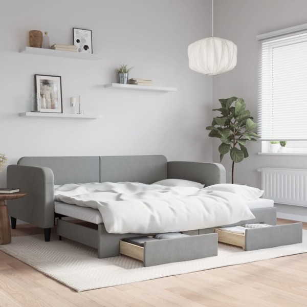 Bed with pull-out section/drawers, gray, 100x200cm, fabric