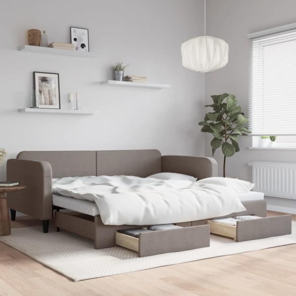 Bed with pull-out part/drawers, taupe, 100x200cm, fabric