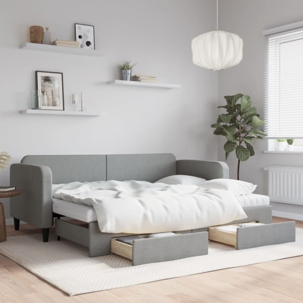 Bed with pull-out part/drawers, gray, 80x200cm, fabric