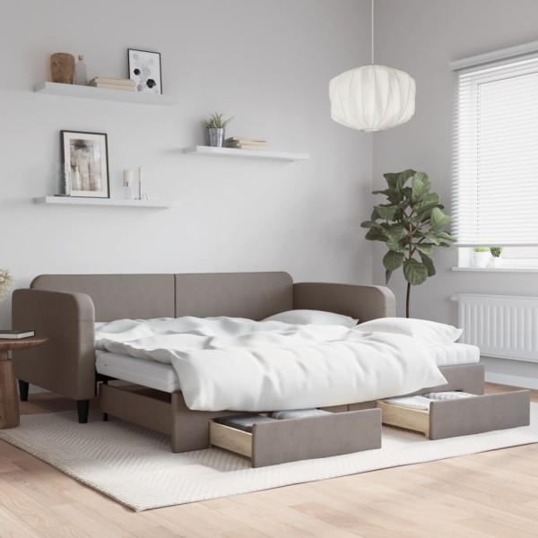 Bed with pull-out part/drawers, taupe, 100x200cm, fabric