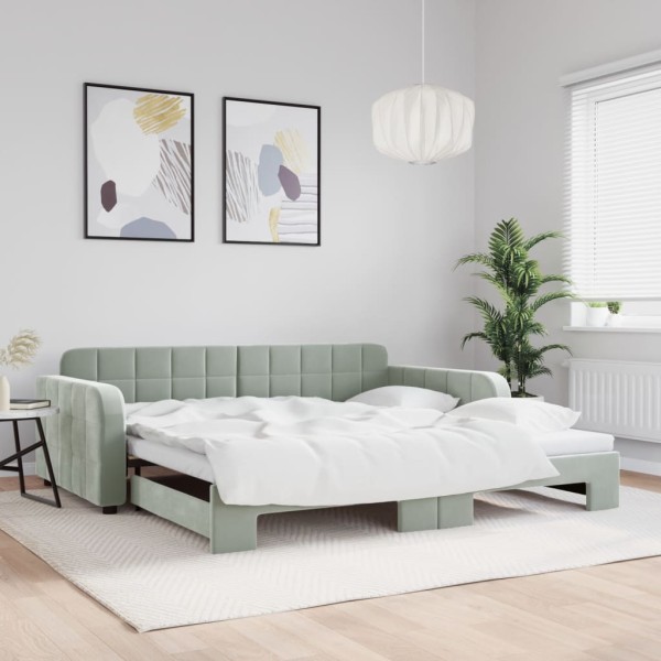 Bed with pull-out part, light gray, 100x200cm, velvet