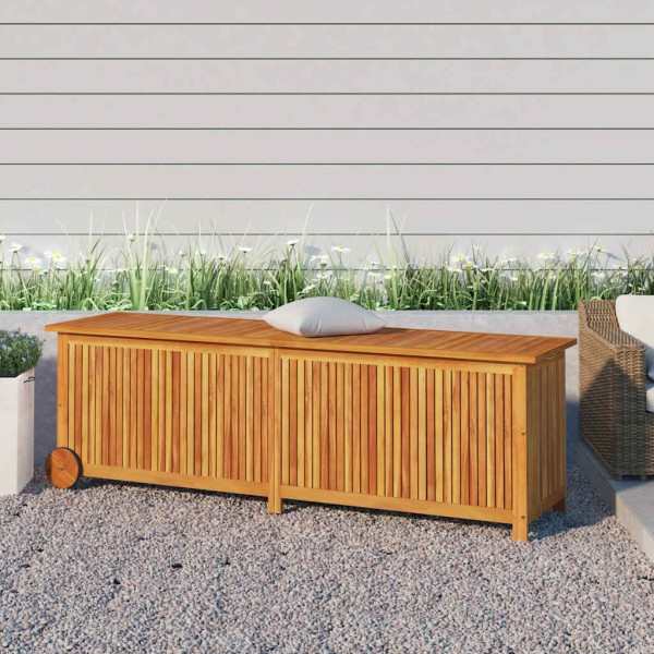 Garden storage box with wheels, 150x50x58cm, solid acacia