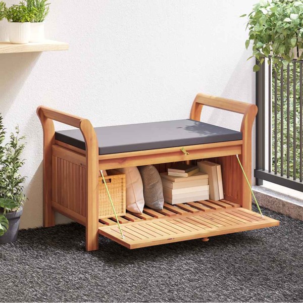Garden bench-storage box with cushion, 91 cm, solid acacia
