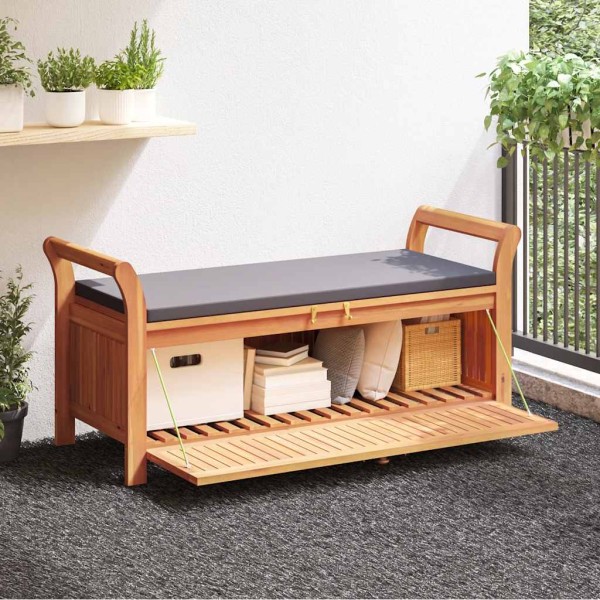 Garden bench-storage box with cushion, 126cm, solid acacia