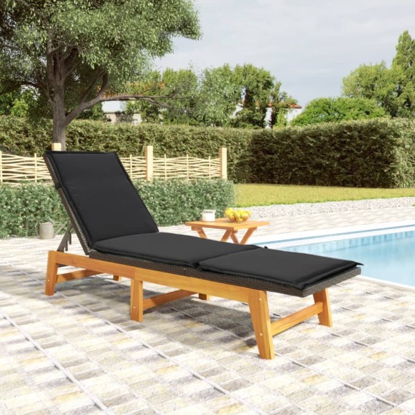 Sun lounger with table, polyrattan and solid acacia