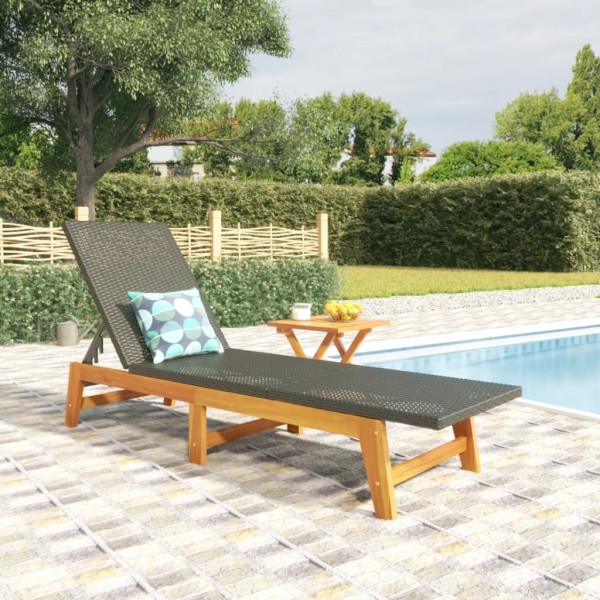 Sun lounger with table, polyrattan and solid acacia