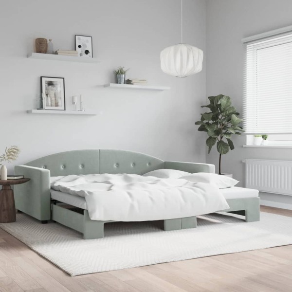 Bed with pull-out part, light gray, 100x200cm, velvet