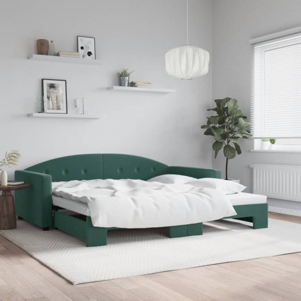 Bed with pull-out part, dark green, 100x200cm, velvet