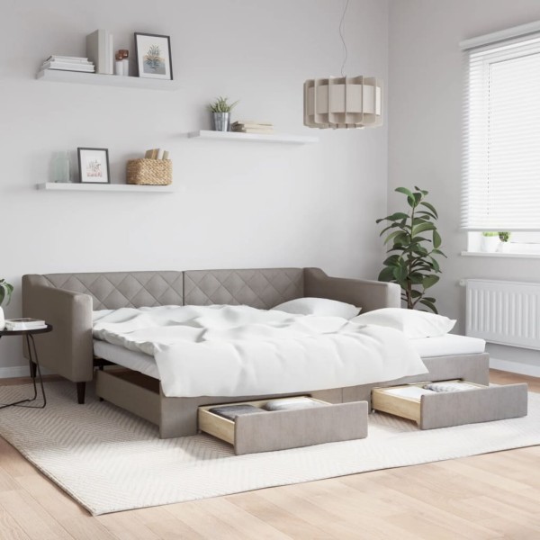 Bed with pull-out part/drawers, taupe, 100x200cm, fabric