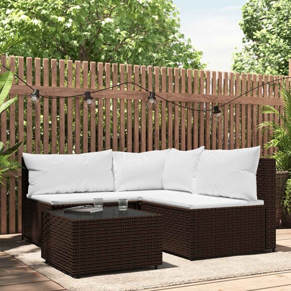Garden set with cushions, 4 parts, brown, polyrattan