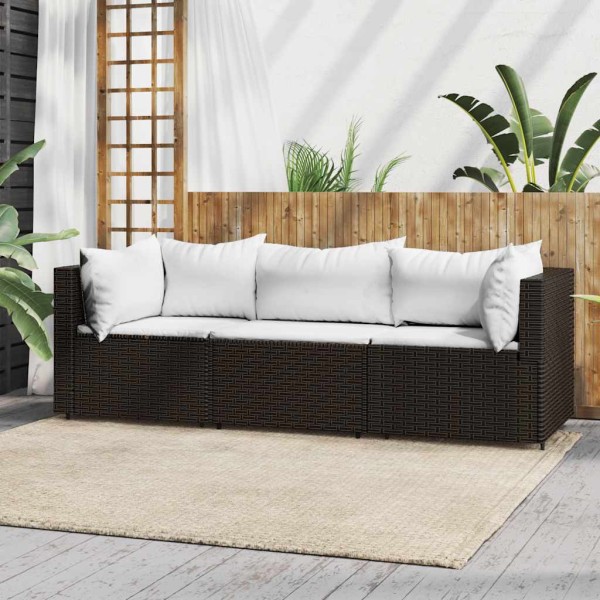 Garden set with cushions, 3 parts, brown, polyrattan