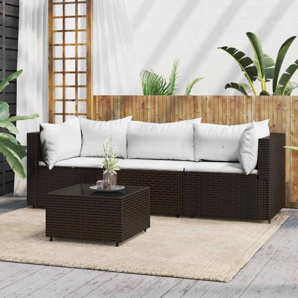 Garden set with cushions, 4 parts, brown, polyrattan