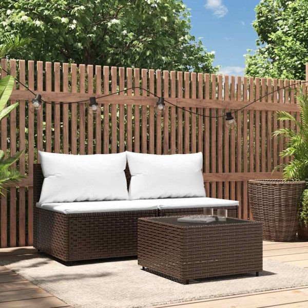 Garden set with cushions, 3 parts, brown, polyrattan