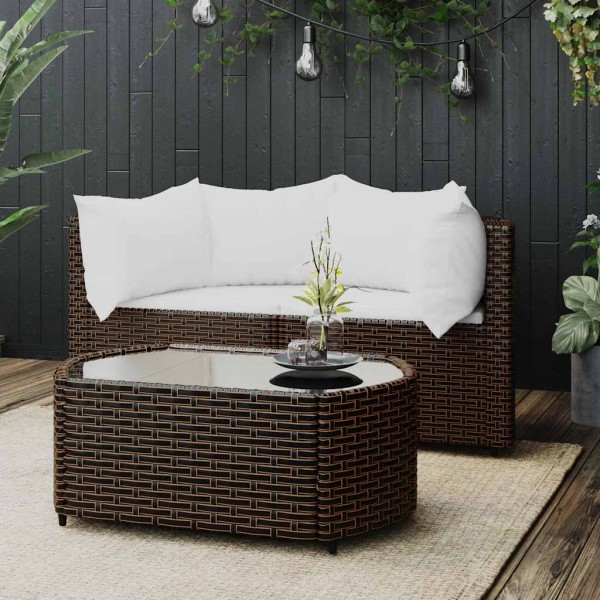 Garden set with cushions, 3 parts, brown, polyrattan