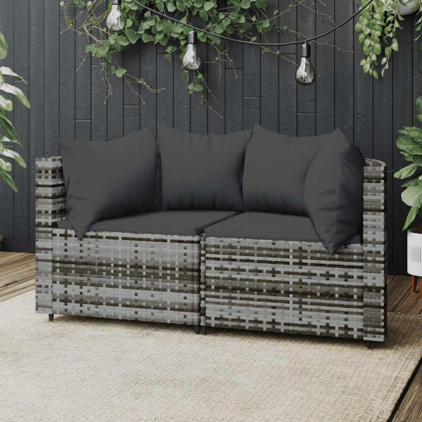 Corner sofas with cushions, 2 pcs., gray, polyrattan